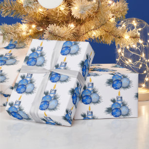 Blue Christmas Ornaments und Candle Geschenkpapier