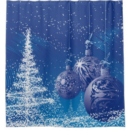 Blue Christmas Ornaments White Christmas Tree Duschvorhang