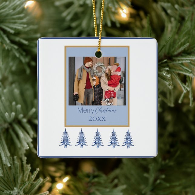 Blue Christmas Pagoda Trees 1-Foto Frame Keramikornament (Baum)