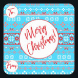 Blue Christmas Pattern Geschenkklammer Quadratischer Aufkleber<br><div class="desc">Blue Christmas Pattern Geschenkklammer:</div>