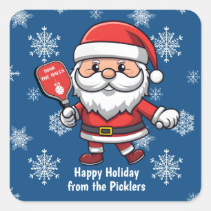 Blue Christmas Pickleball Santa Quadratischer Aufkleber