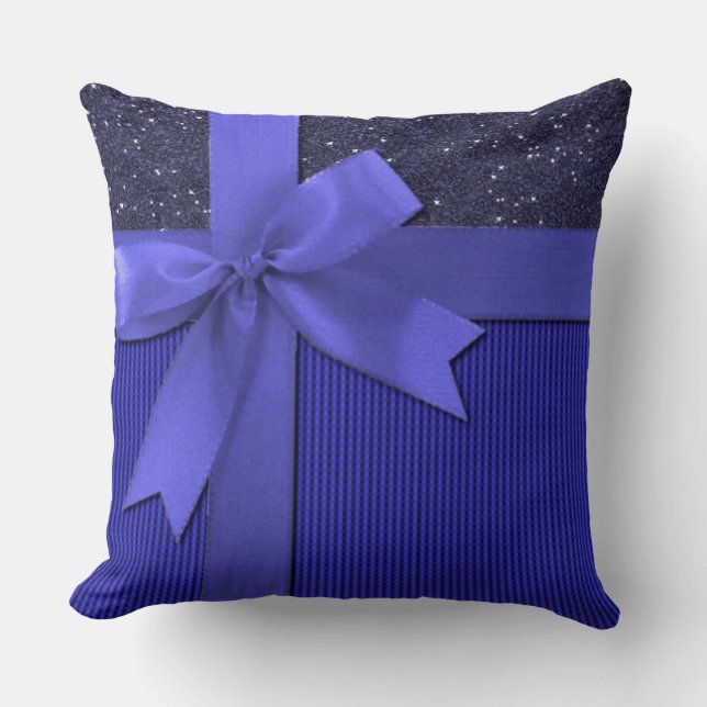 Blue Christmas Ribbon Throw Kissen (Vorderseite)
