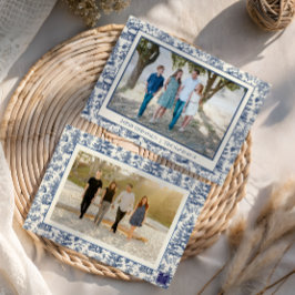 Blue Christmas Santa Toile Foto Feiertagskarte