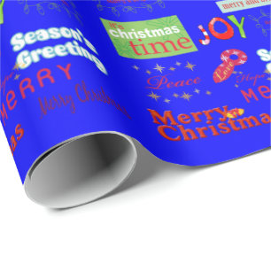 Blue Christmas Season's Greetings Wrapping Paper Geschenkpapier