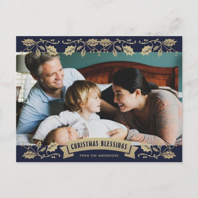 Blue Christmas Segen Christliches Foto Feiertagspostkarte (Vorderseite)