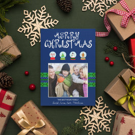 Blue Christmas Snow Globes Holiday Fotokarte Feiertagskarte