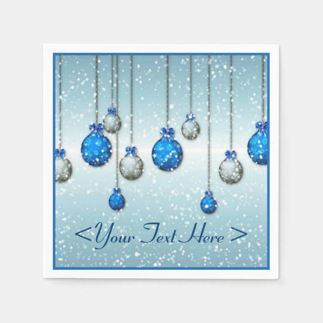 Blue Christmas Snow Ornaments Napkins Serviette (Vorderseite)