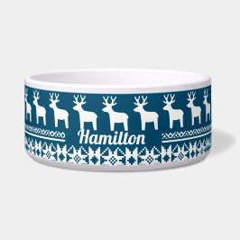 Blue Christmas Snowflake Rentier Monogram Pet Napf