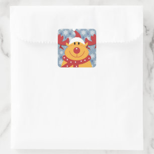 Blue Christmas Snowflake und Rudolf Quadratischer Aufkleber