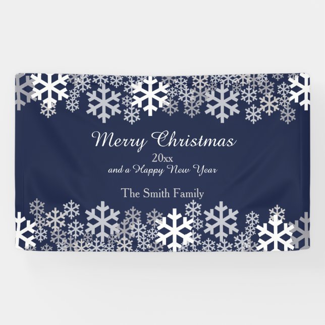 Blue Christmas Snowflakes Pattern Grüße Banner (Horizontal)