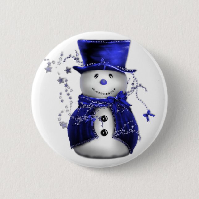 Blue Christmas Snowman Button (Vorderseite)