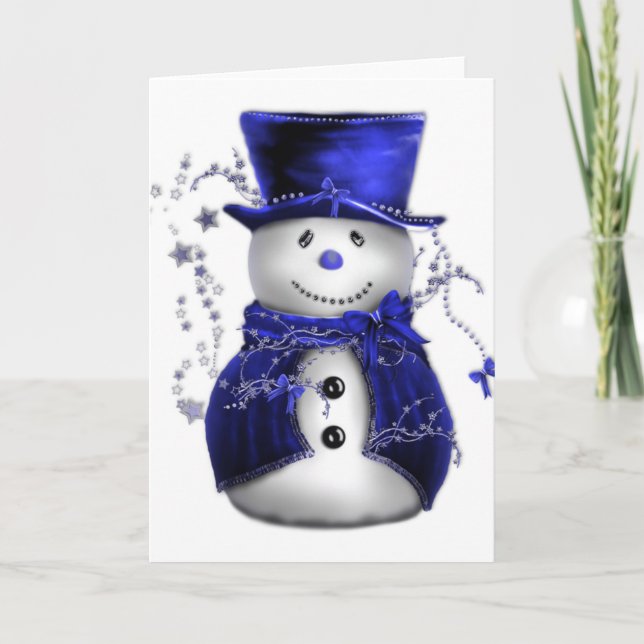 Blue Christmas Snowman Feiertagskarte (Vorderseite)
