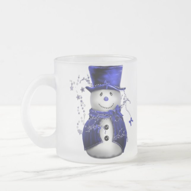 Blue Christmas Snowman Mattglastasse (Links)