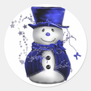 Blue Christmas Snowman Runder Aufkleber