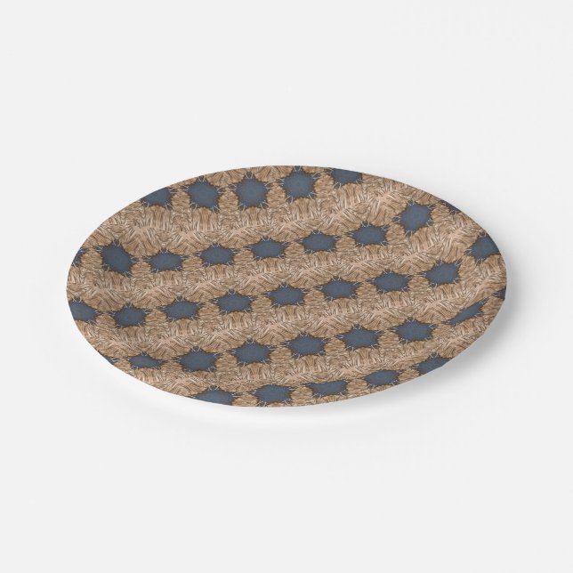 Blue Christmas Star Wicker Hintergrundmuster Pappteller (Schrägansicht)