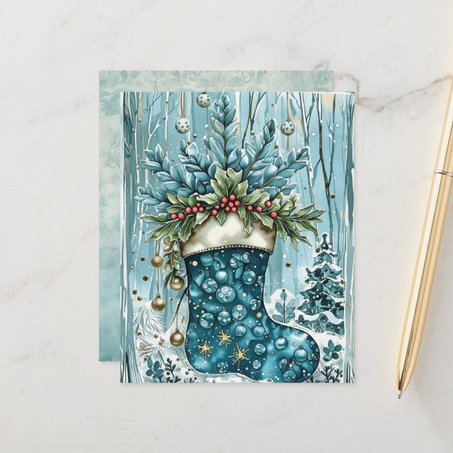 Blue Christmas Stocking Scrapbook Paper (Vorderseite/Rückseite Beispiel)