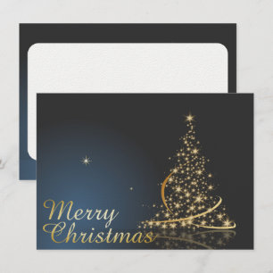 Blue Christmas Thema mit goldenem Weihnachtsbaum Einladung