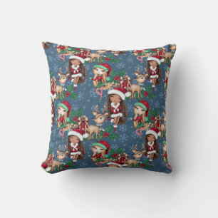 Blue Christmas Theme Adorable Elf Deer Kissen