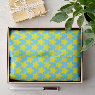 Blue Christmas Tissue Paper with Yellow Stars Seidenpapier