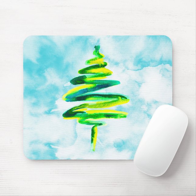 Blue Christmas tree abstrakte Aquarellfarbe Mouse  Mousepad (Mit Mouse)