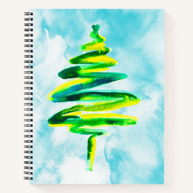 Blue Christmas tree abstraktes Aquarellbild Notizbuch (Vorderseite)
