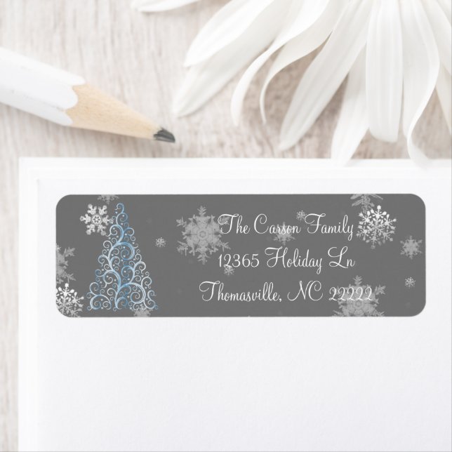 Blue Christmas Tree and Snowflakes Address Labels (Insitu)