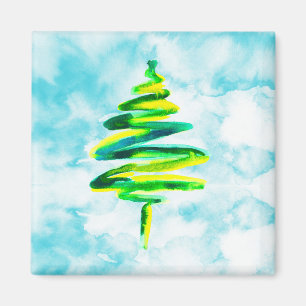 Blue Christmas Tree Aquarellmagnet Magnet