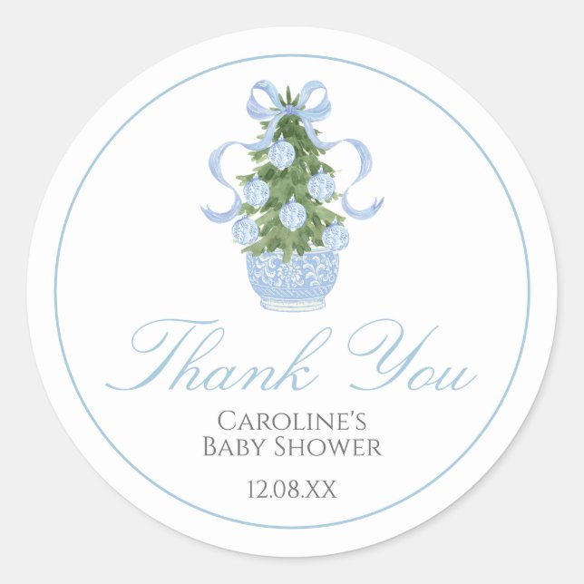 Blue Christmas Tree Baby Shower Sticker (Vorderseite)