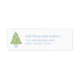 Blue Christmas Tree Christmas Return Address Label