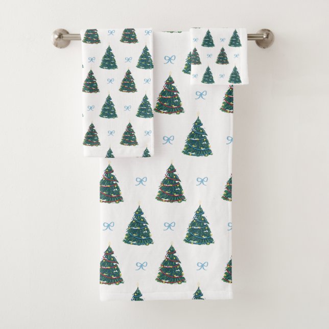 Blue Christmas Tree Farm Geschenk Wrap Badhandtuch Set (Insitu)
