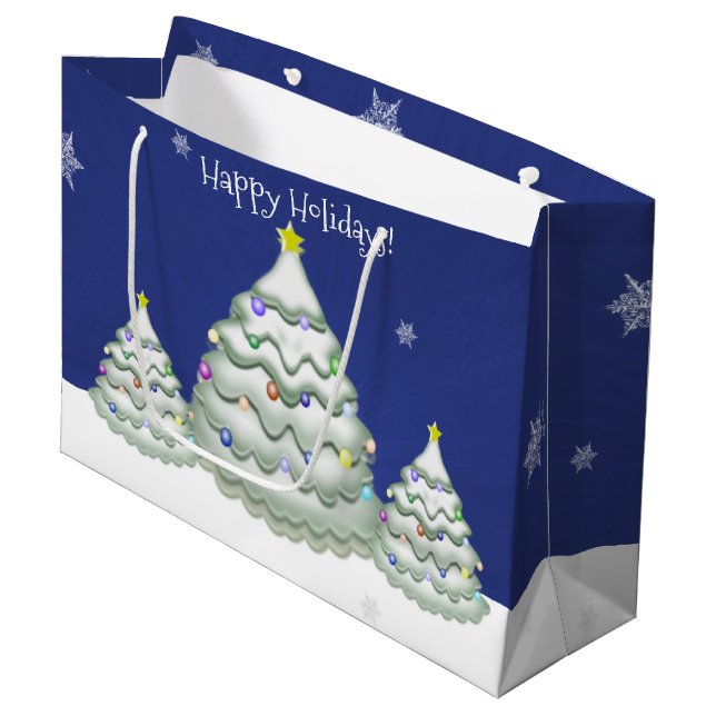 Blue Christmas Tree Geschenktasche Große Geschenktüte (Vorderseite Schrägansicht)