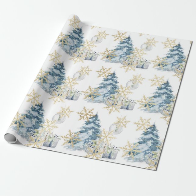 Blue Christmas Tree Holiday Packpapier (Ungerollt)