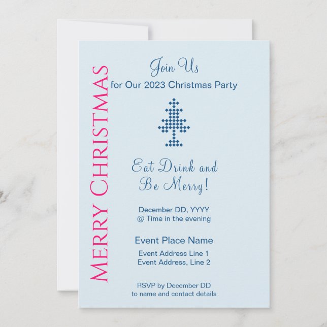 Blue Christmas Tree on Snow Christmas Party Einladung (Rückseite)