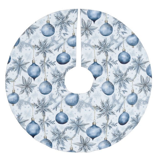 Blue Christmas Tree Ornaments Pattern Polyester Weihnachtsbaumdecke (Vorderseite)