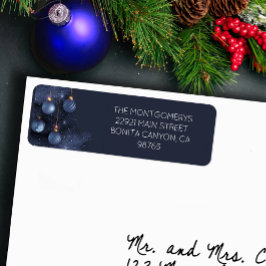 Blue Christmas Tree & Ornaments Return Address