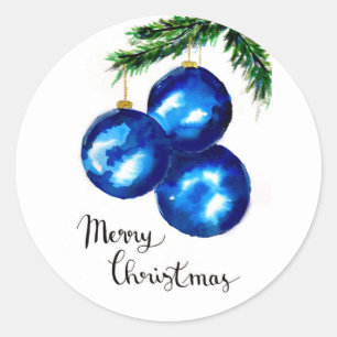 Blue Christmas Tree Ornaments Runder Aufkleber