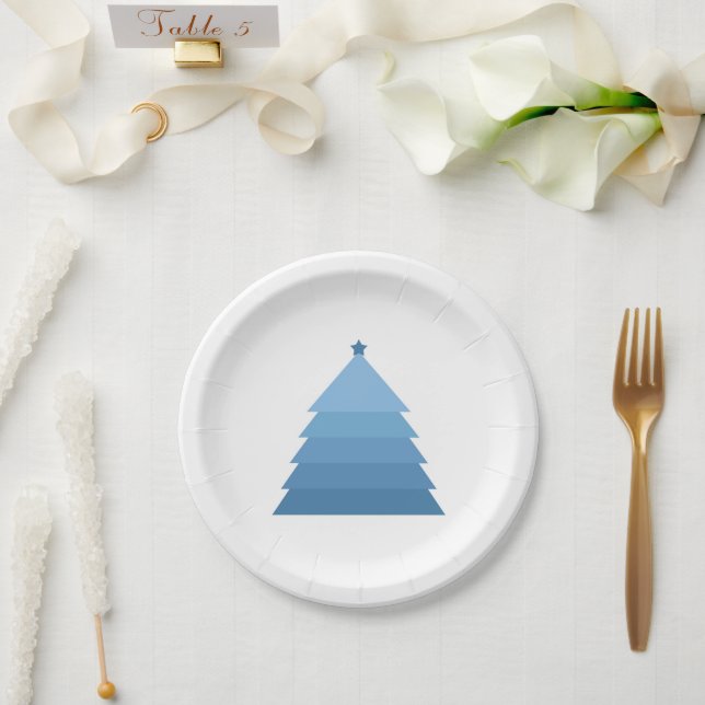 Blue Christmas Tree Paper Plate Pappteller (Hochzeit)