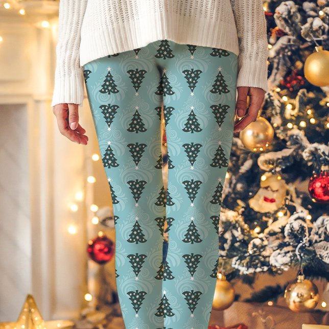 Blue Christmas Tree Pattern Urlaub Leggings (Von Creator hochgeladen)