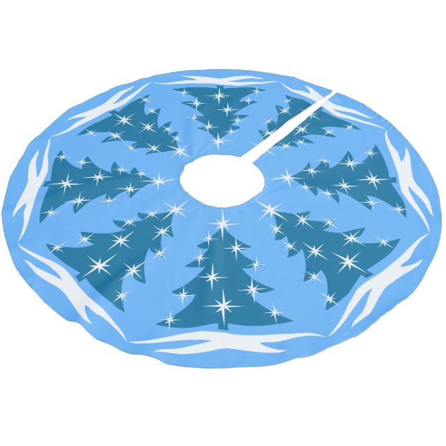 Blue Christmas Tree Skirt Blue Holiday Deco Polyester Weihnachtsbaumdecke (Schrägansicht)