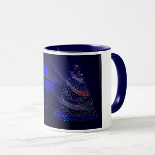Blue Christmas Tree Stars String of Lights Elegant Tasse