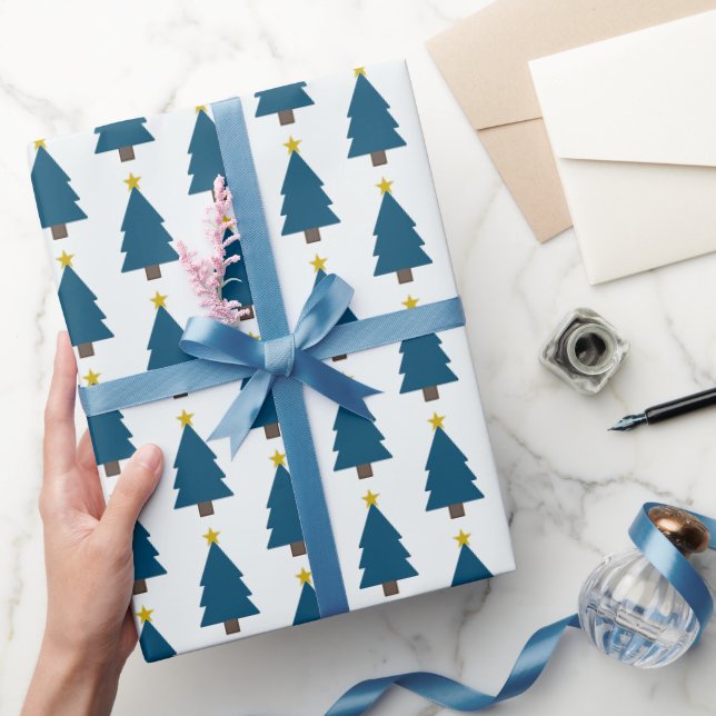 Blue Christmas Tree und Golden Star Geschenkpapier (Schenken)