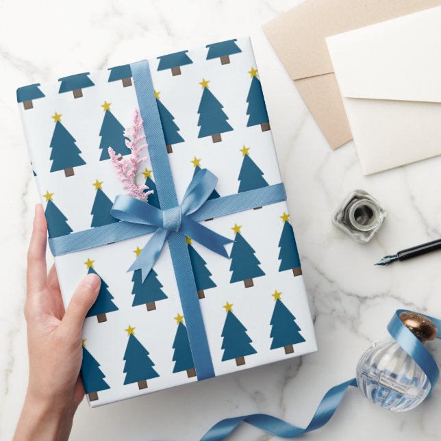 Blue Christmas Tree und Golden Star, Seite an Seit Geschenkpapier (Schenken)