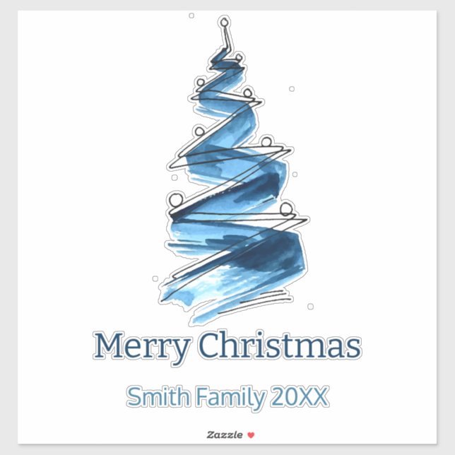 Blue Christmas Tree Watercolor Aufkleber (Blatt)