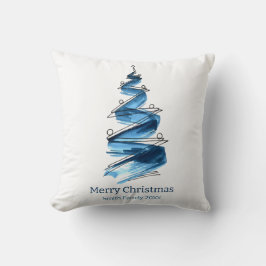 Blue Christmas Tree Watercolor Kissen