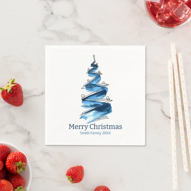 Blue Christmas Tree Watercolor Serviette (Beispiel)