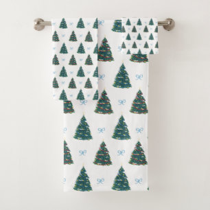 Blue Christmas Tree Winter Coquette Weihnachten Badhandtuch Set