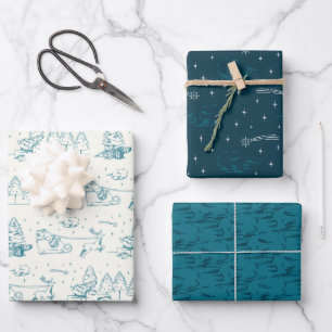 Blue Christmas Tree Wolken Shooting Star Holiday Geschenkpapier Set