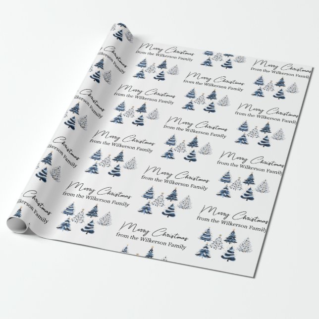 Blue Christmas Trees Individuelle Name Geschenkpapier (Ungerollt)