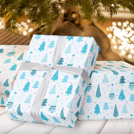 Blue Christmas Trees Moderne Weihnachten Geschenkpapier