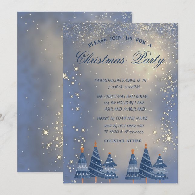 Blue Christmas Trees Weihnachtsfeiertag Einladung (Vorne/Hinten)